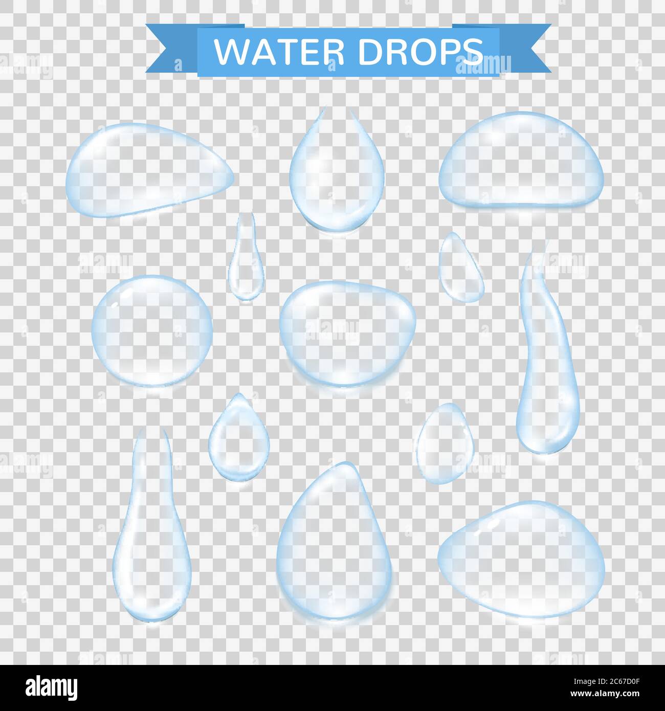 Gotas de agua. Gotas de lluvia de agua realistas aisladas sobre fondo transparente. Vector burbujas de agua pura en la superficie de cristal de la ventana. Ilustración vectorial Ilustración del Vector