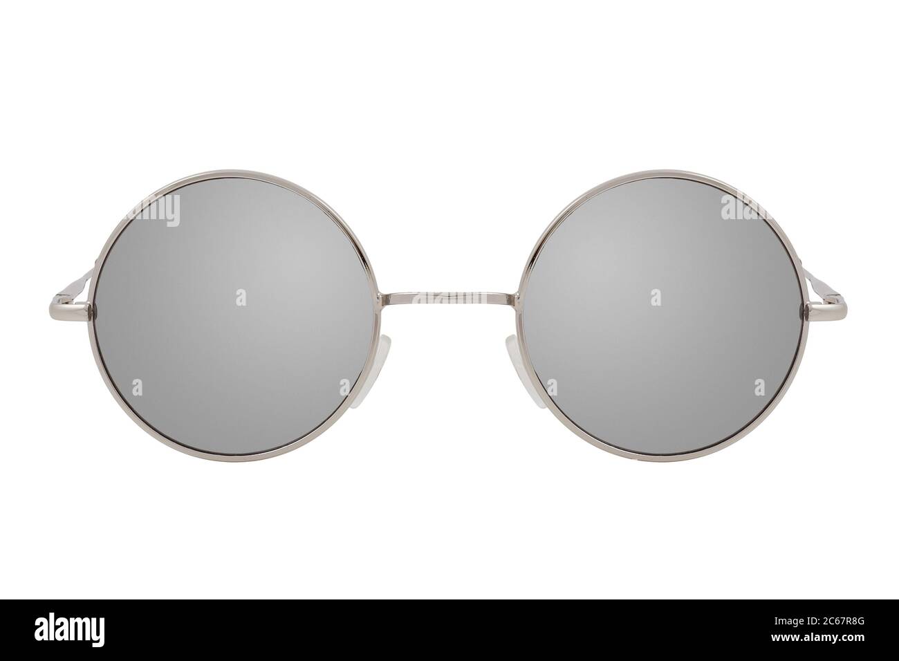 Gafas de sol redondas con un marco plateado y lentes de espejo aisladas  sobre fondo blanco Fotografía de stock - Alamy