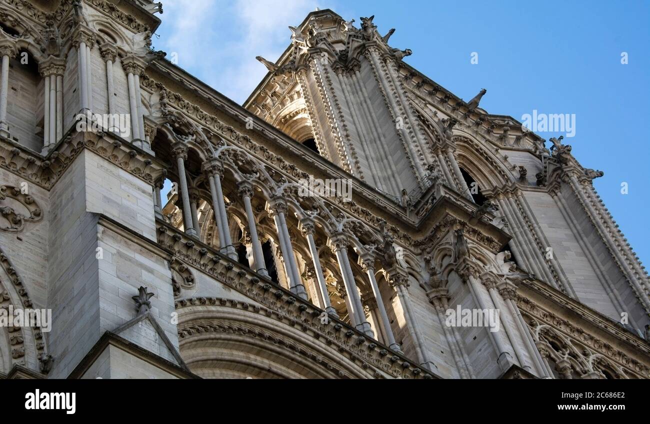 Detalle de fachada de la Catedral de Notre Dame, París, Francia Foto de stock