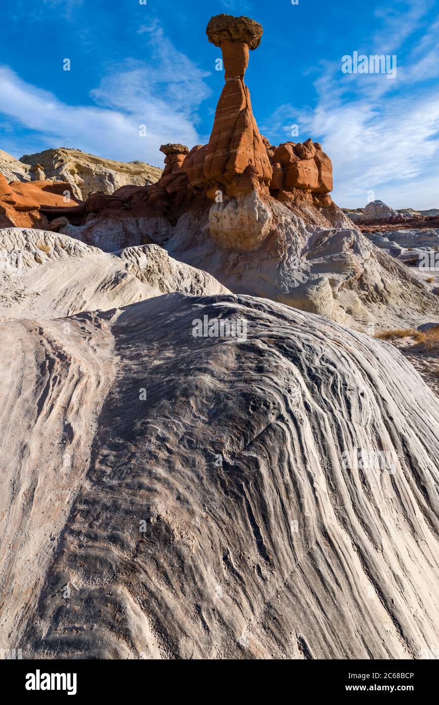 Vista de la formación de sudoo de Toadstool, Condado de Kane, Utah, EE.UU Foto de stock
