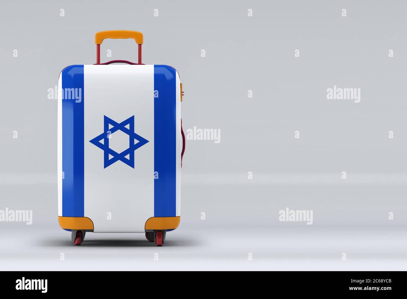 Bandera nacional de Israel en unas elegantes maletas sobre fondo de color.  Espacio para texto. Concepto de viajes y turismo internacional. Renderizado  en 3D Fotografía de stock - Alamy
