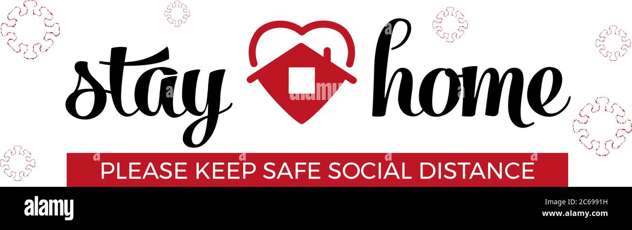Eslogan de Stay home Stay safe con icono de casa. Campaña de protección o medida contra coronavirus, COVID-19. Ilustración del Vector