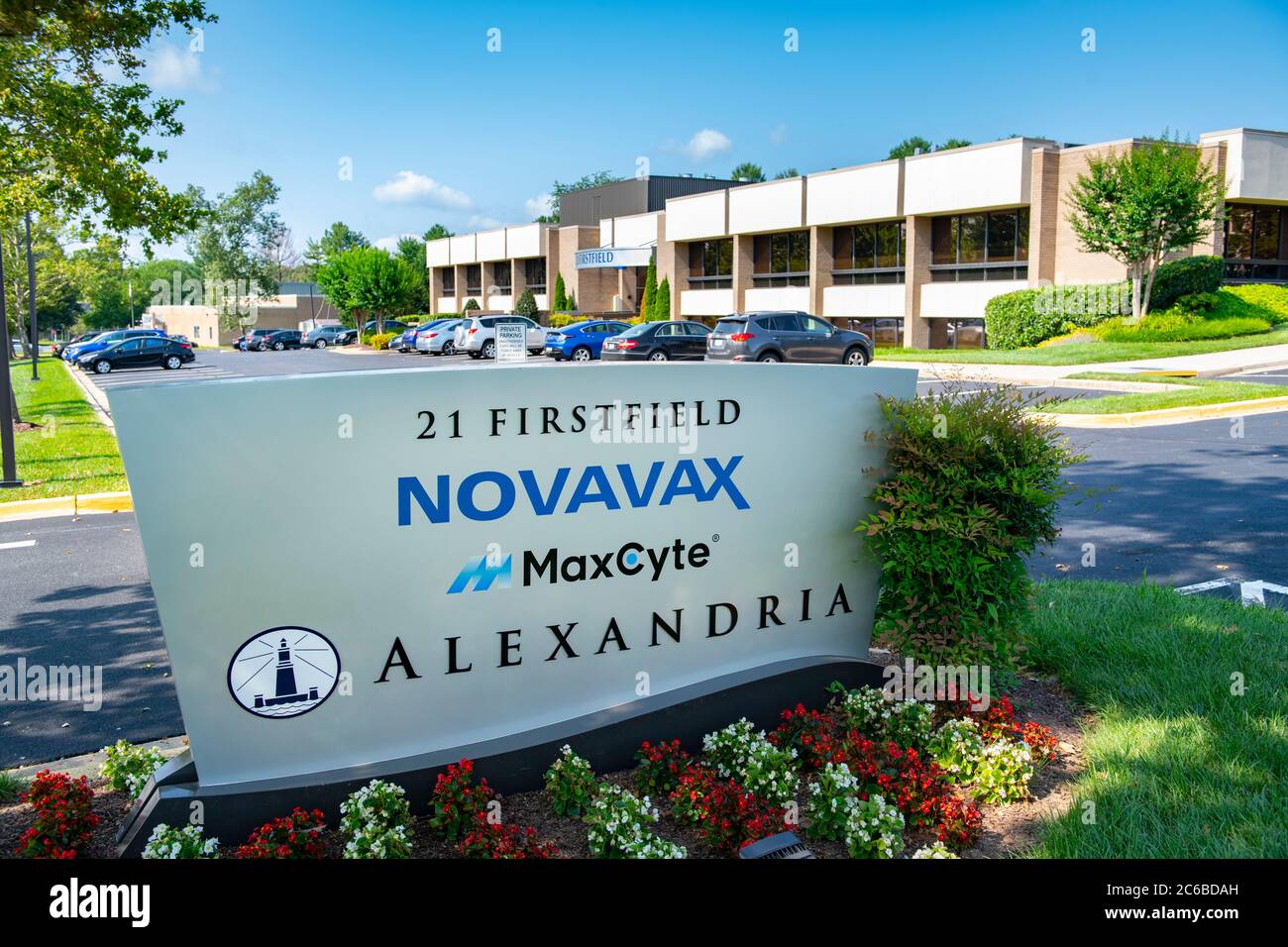 Sede de Novavax UN fabricante de vacunas en Gaithersburg, Maryland, recibió 1.6 mil millones de dólares para hacer una vacuna para Covid-19 Foto de stock