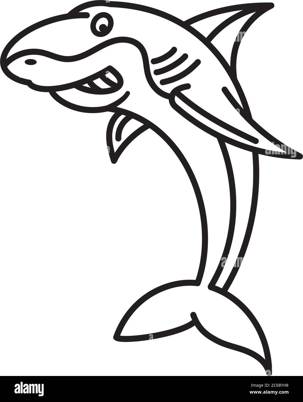Dibujo animado de tiburón icono de línea vectorial de carácter . Símbolo de  contorno de peces carnívoros Imagen Vector de stock - Alamy