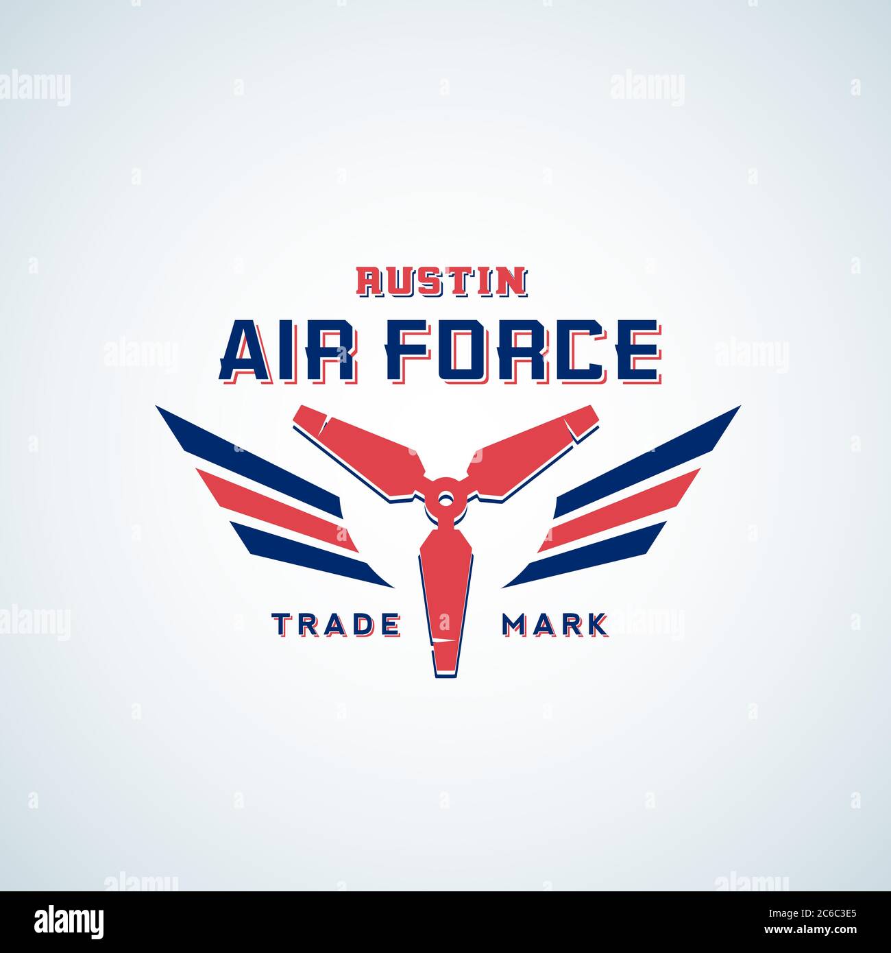 Plantilla de etiqueta, signo o logotipo de Air Force Vector Retro. Airscrew  de avión con alas en colores rojo y azul Imagen Vector de stock - Alamy