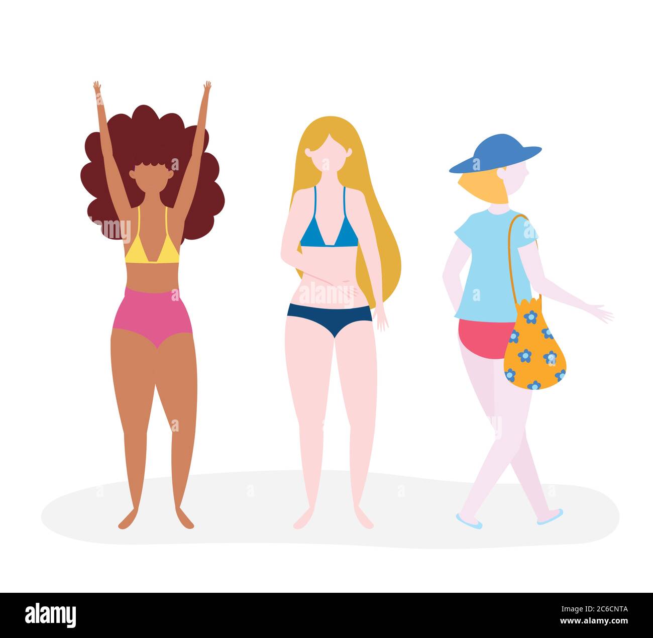 grupo de mujeres jóvenes en trajes de baño dibujos animados vector ilustración Imagen Vector de stock - Alamy
