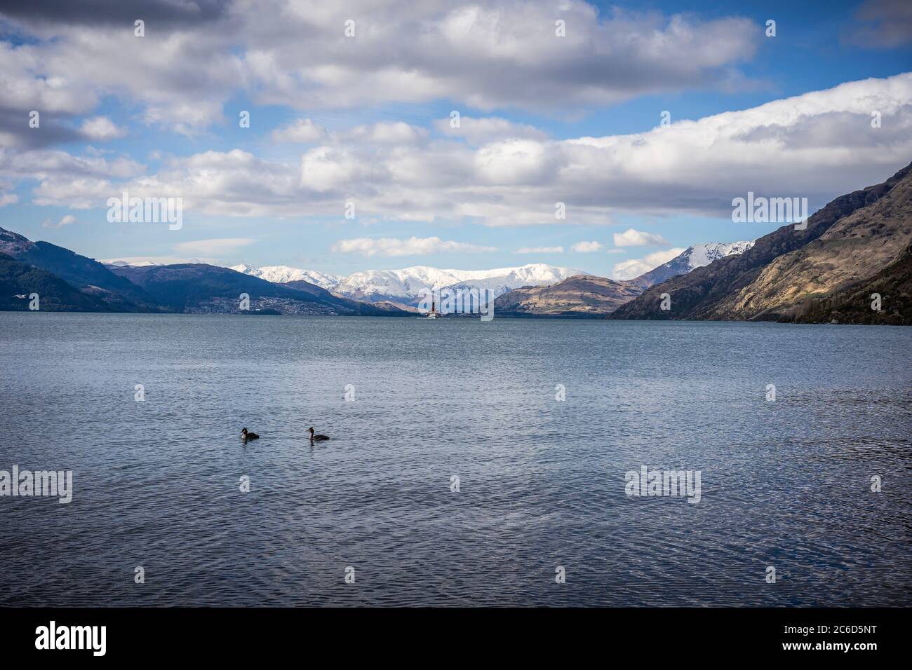 Vista panorámica del lago Wakatipu, Queenstown, Nueva Zelanda Foto de stock