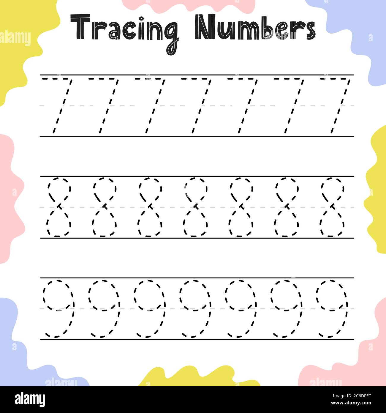 Página de actividad de números de rastreo para niños. Hoja de trabajo de escritura  preescolar Imagen Vector de stock - Alamy