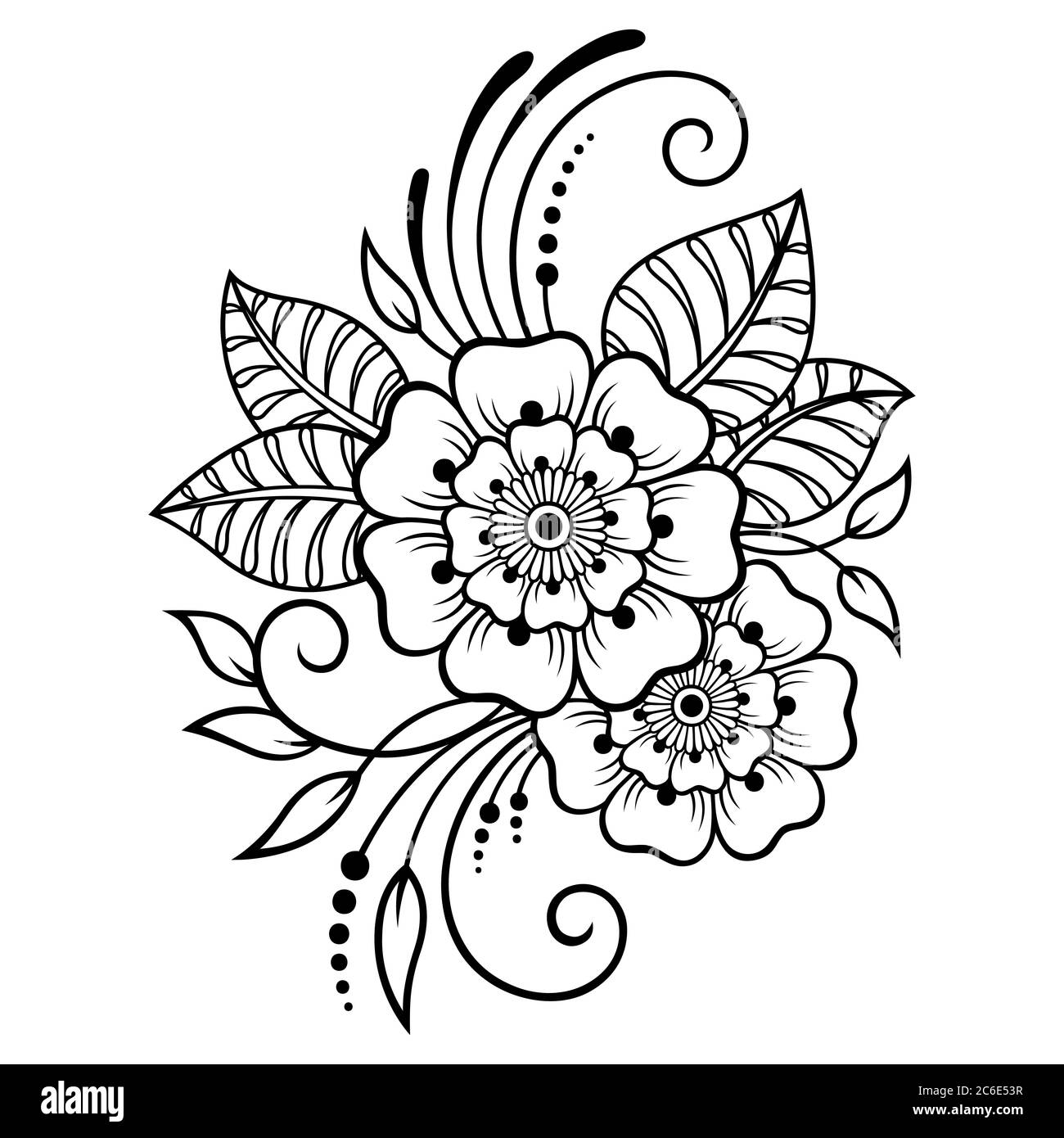 Diseño de flores de Mehndi para dibujo y tatuaje de henna. Decoración en  estilo étnico oriental, indio Imagen Vector de stock - Alamy