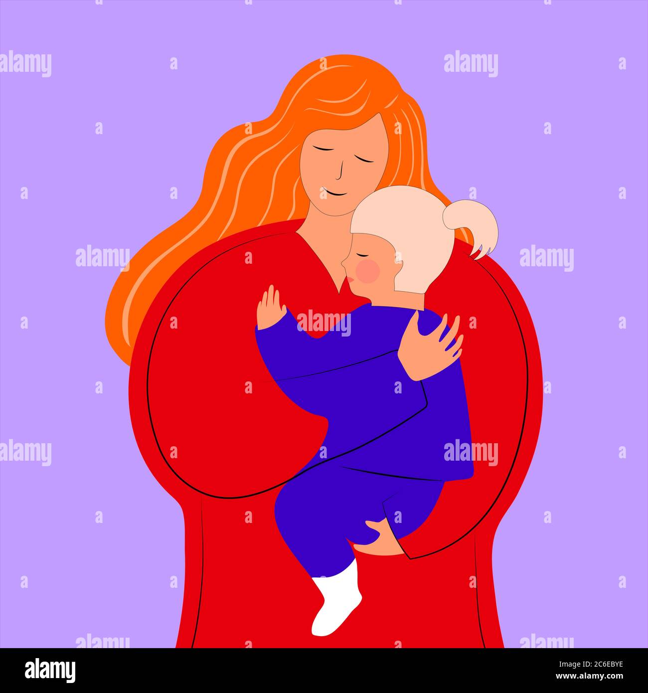Ilustración floral del día de la madre con la madre y la hija.  Ilustraciones para una coqueta portada, cartel, banner o tarjeta para las  mamás de vacaciones Imagen Vector de stock -