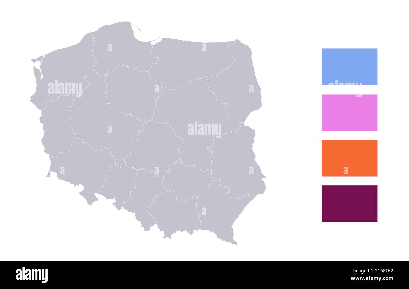 Infografías de Polonia mapa, regiones individuales en blanco Foto de stock