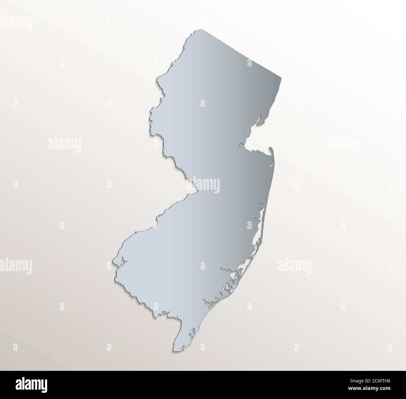Mapa de Nueva Jersey, papel de cartas azul blanco 3D en blanco Foto de stock