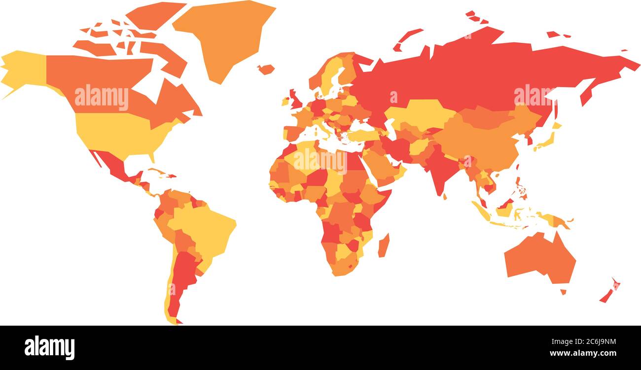 Mapa político del Mundo. Mapa vectorial simplificado en cuatro tonos de naranja. Ilustración del Vector
