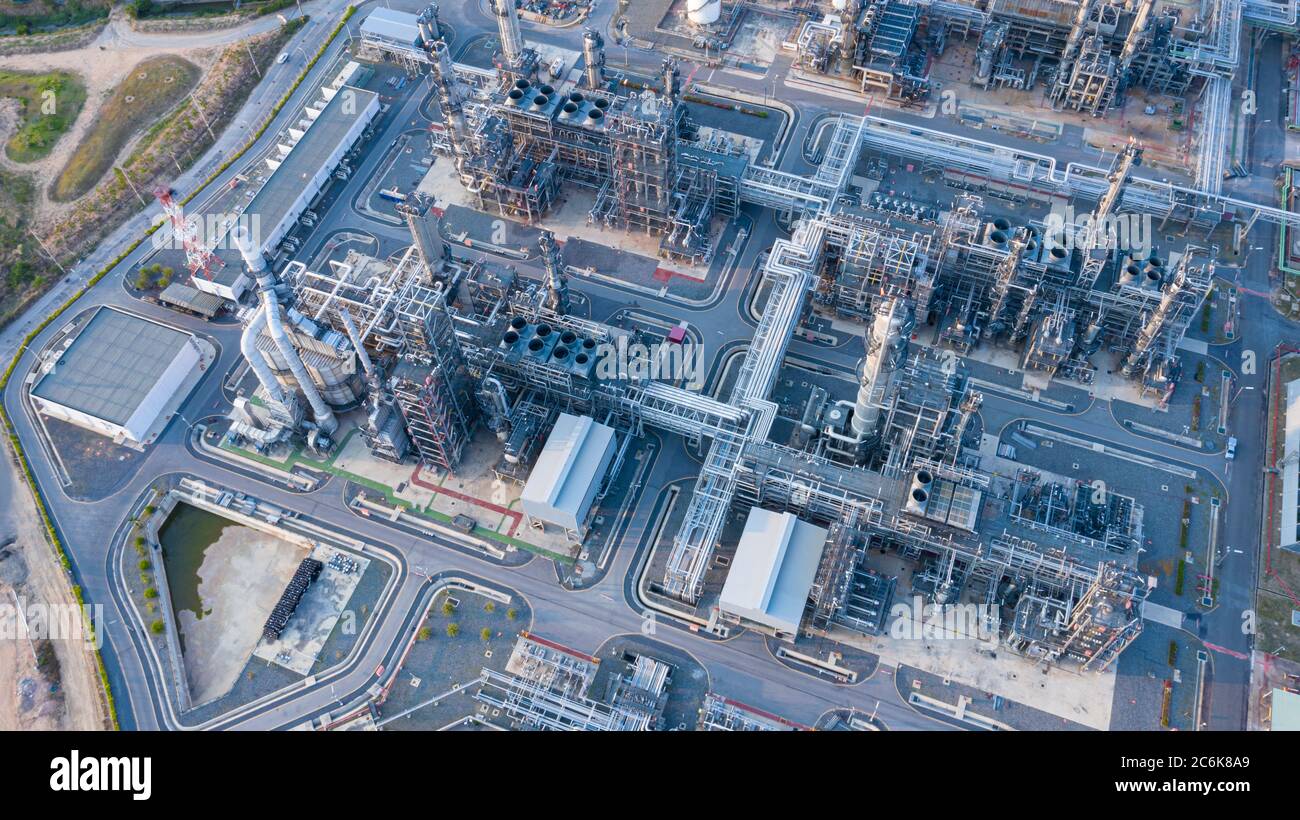 Vista aérea de la industria de Refinería de Petróleo y Gas. Foto de stock