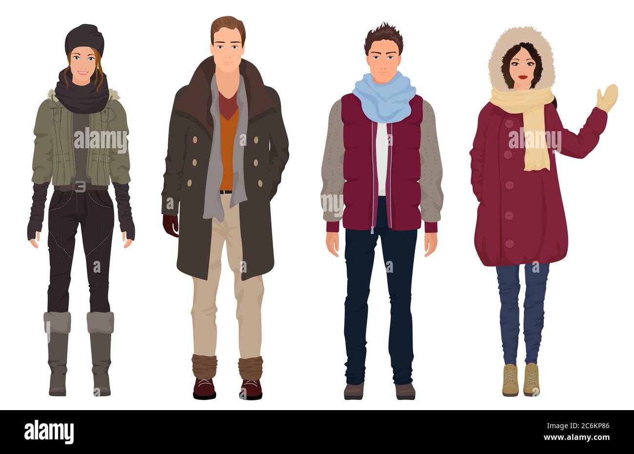 Guapo chicos jóvenes con hermosas chicas modelos en invierno cálido  informal ropa de moda moderna aislado. Parejas de personas Imagen Vector de  stock - Alamy