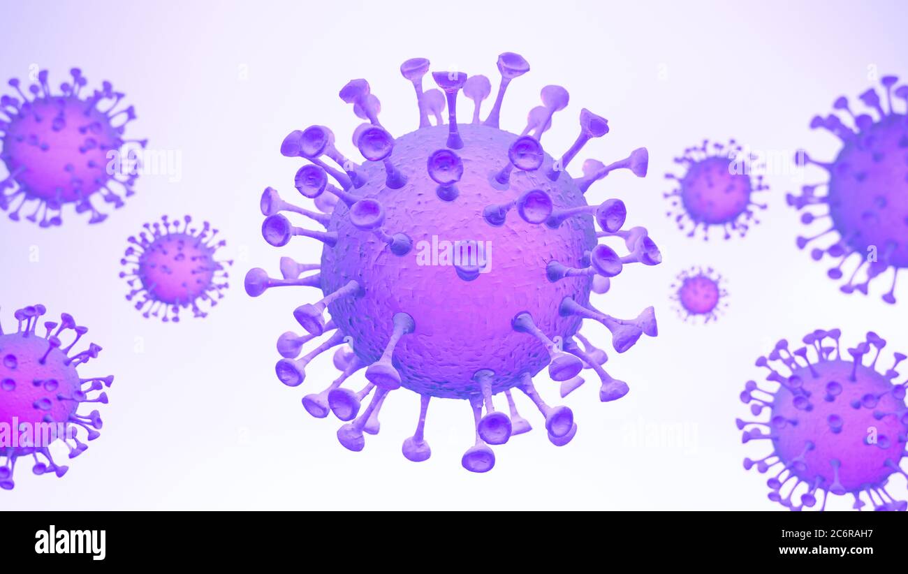 Virus de la corona virus COVID-19 concepto de SARS-CoV-2 - Coronavirus influenza antecedentes como casos peligrosos de gripe como una pandemia de riesgo médico MICR Foto de stock