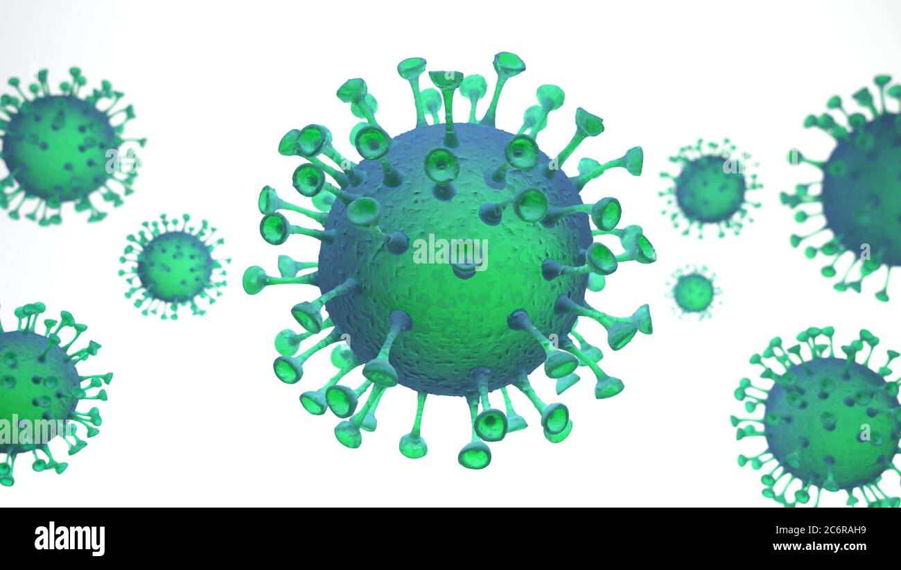 Virus de la corona virus COVID-19 concepto de SARS-CoV-2 - Coronavirus influenza antecedentes como casos peligrosos de gripe como una pandemia de riesgo médico MICR Foto de stock