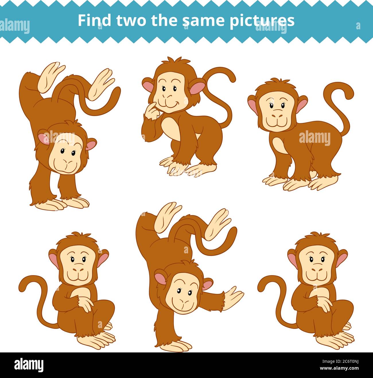 Encuentra dos de las mismas imágenes, juego de educación para niños, mono Imagen Vector - Alamy