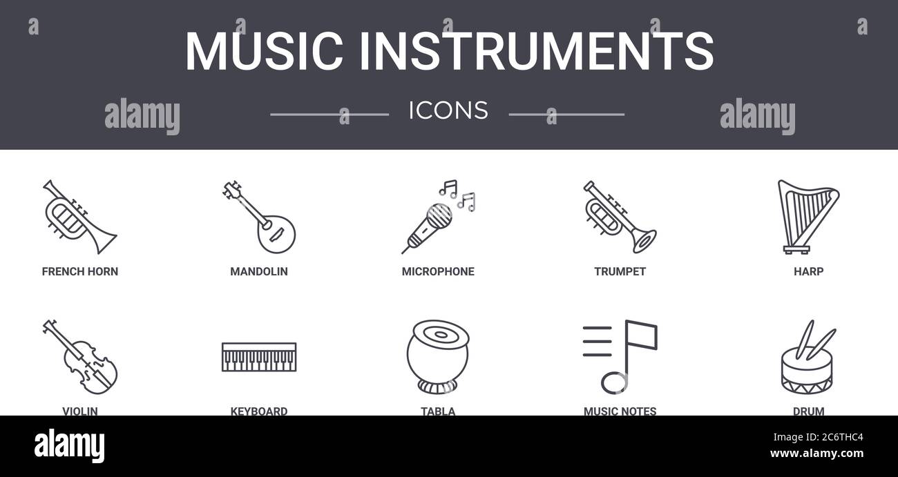 instrumentos musicales conjunto de iconos de línea conceptual. contiene