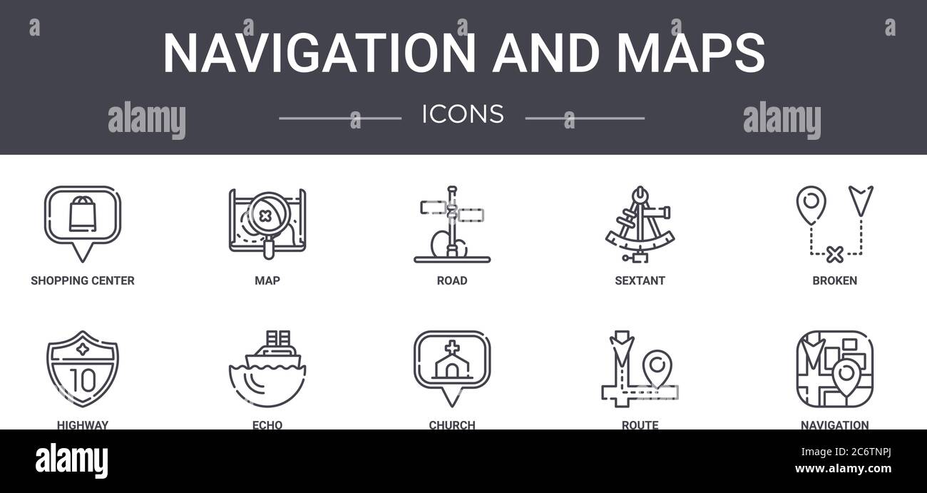 Navegación Y Mapas Concepto Línea Iconos Conjunto Contiene Iconos Que