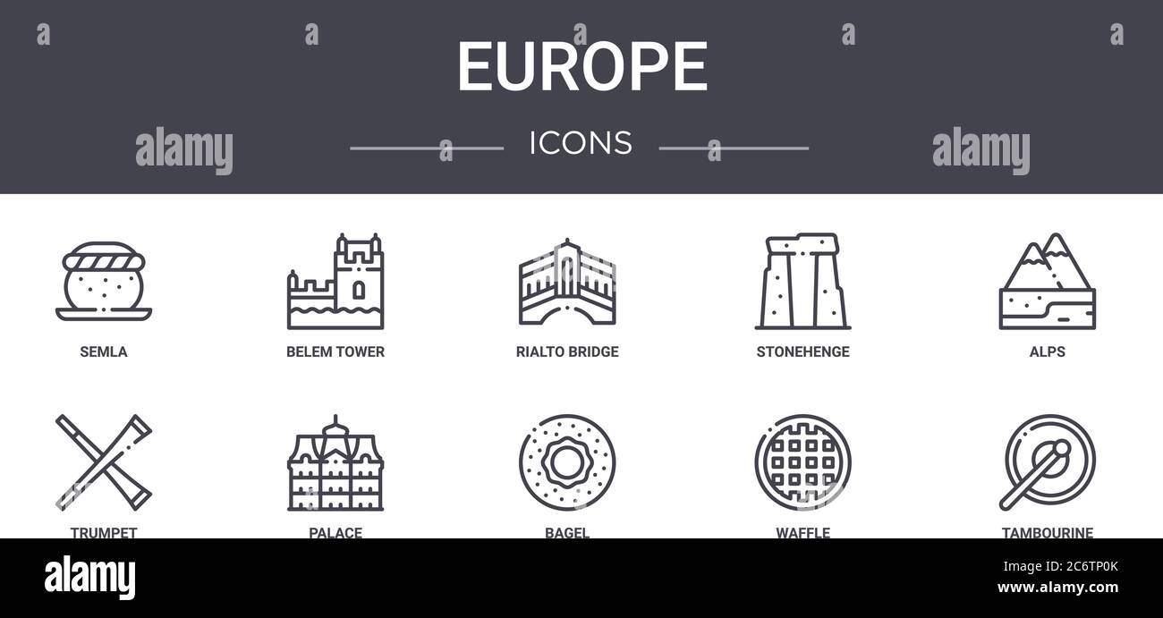 Europa Concepto Línea Iconos Conjunto Contiene Iconos Que Se Pueden