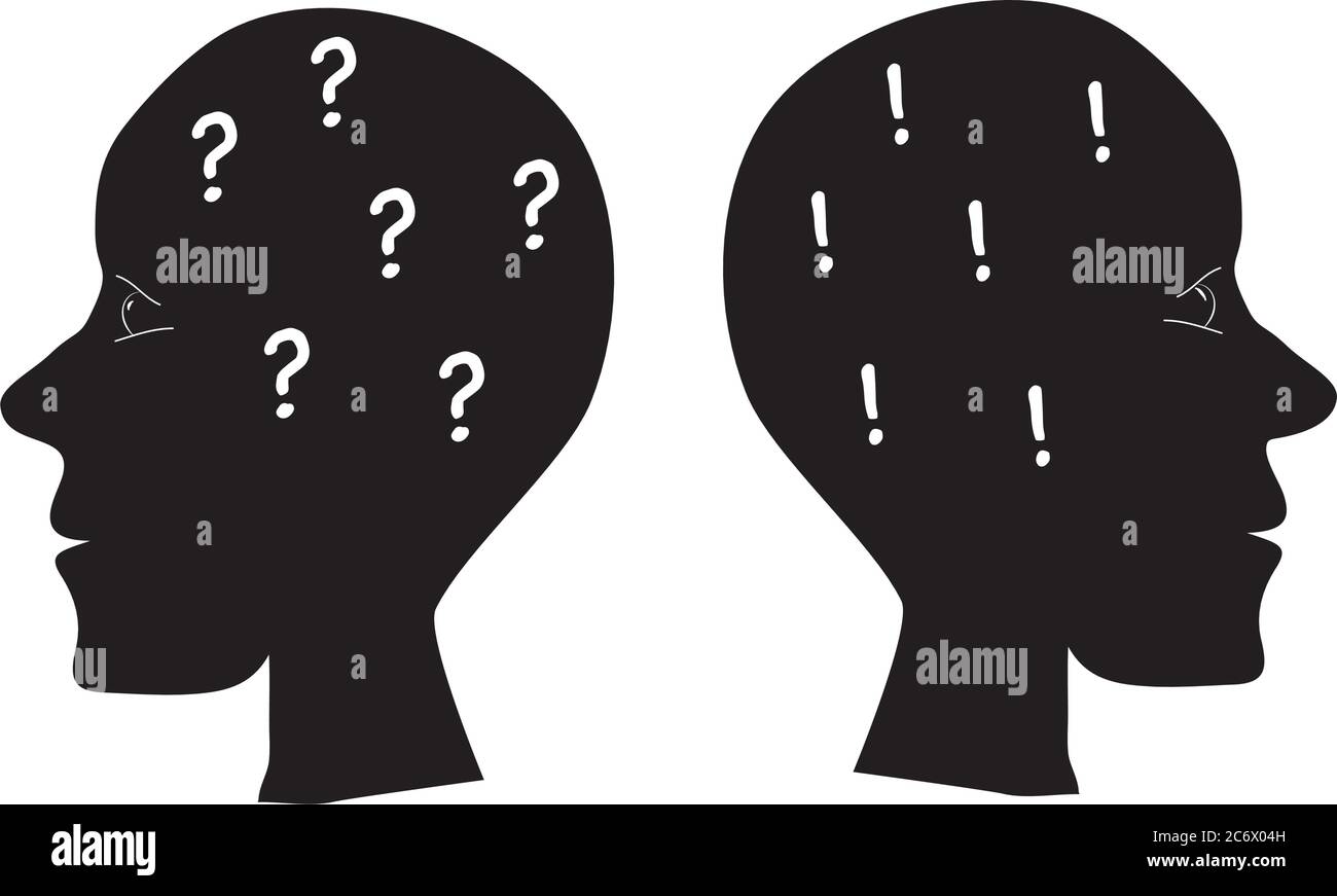 silueta de perfil de dos cabezas con signo de interrogación y
