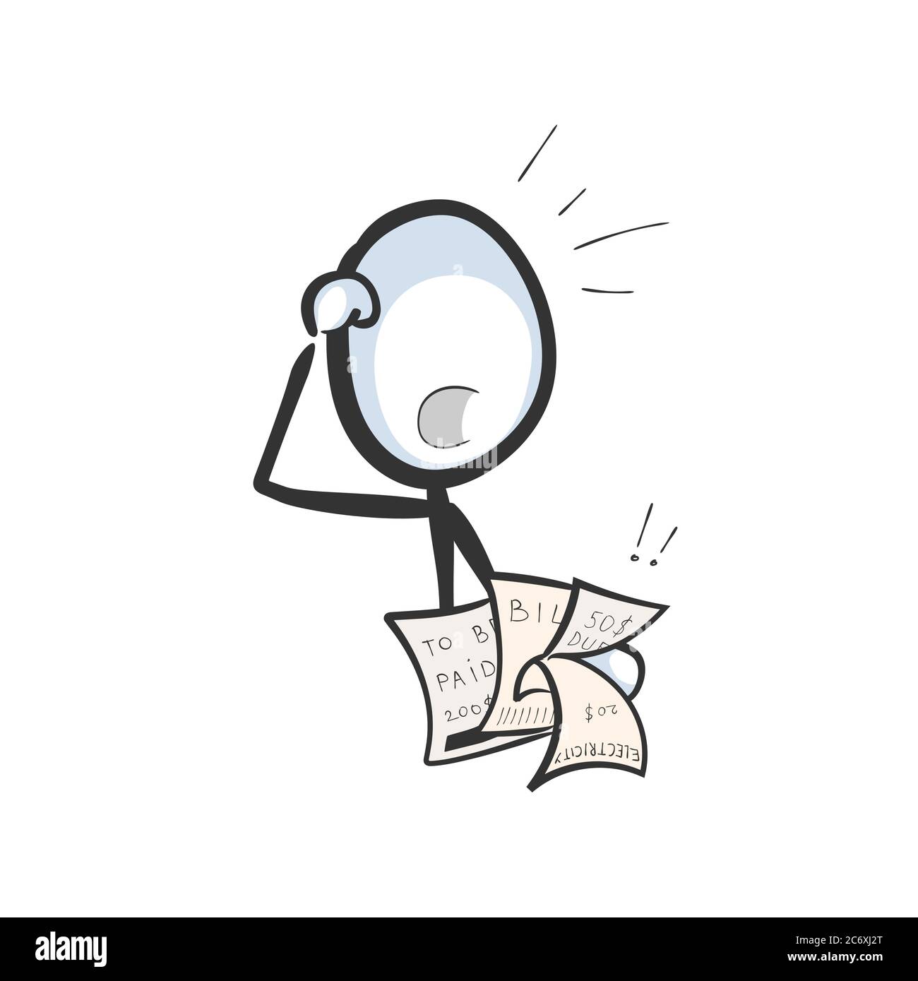 Facturas para pagar. Vector simple ahogado hombre en deuda con cheque de pago. Stickman no cara clipart dibujos animados. Dibujado a mano. Boceto de fideos, ilustración gráfica Imagen Vector de stock - Facturas para pagar. Vector simple ahogado hombre en deuda con cheque de pago. Stickman no cara clipart dibujos animados. Dibujado a mano. Boceto de fideos, ilustración gráfica Imagen Vector de stock -