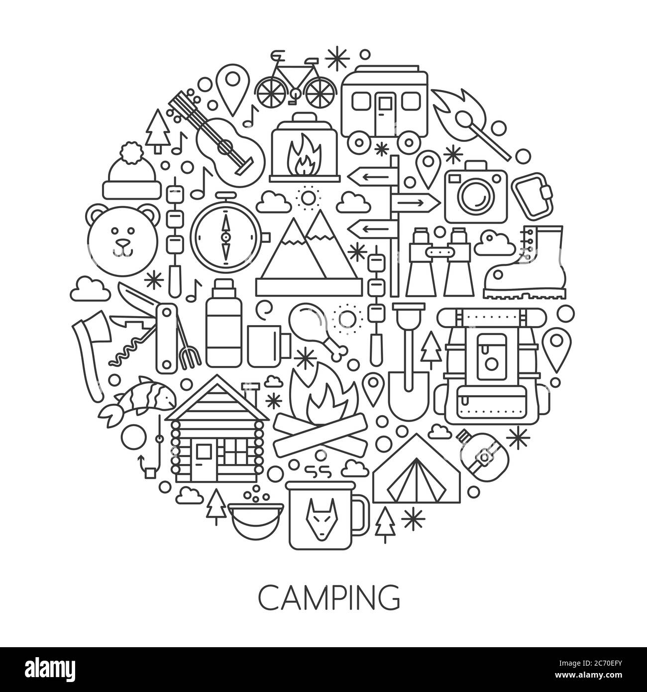 Camping Herramientas De Senderismo Y Equipos En C Rculo L Nea De