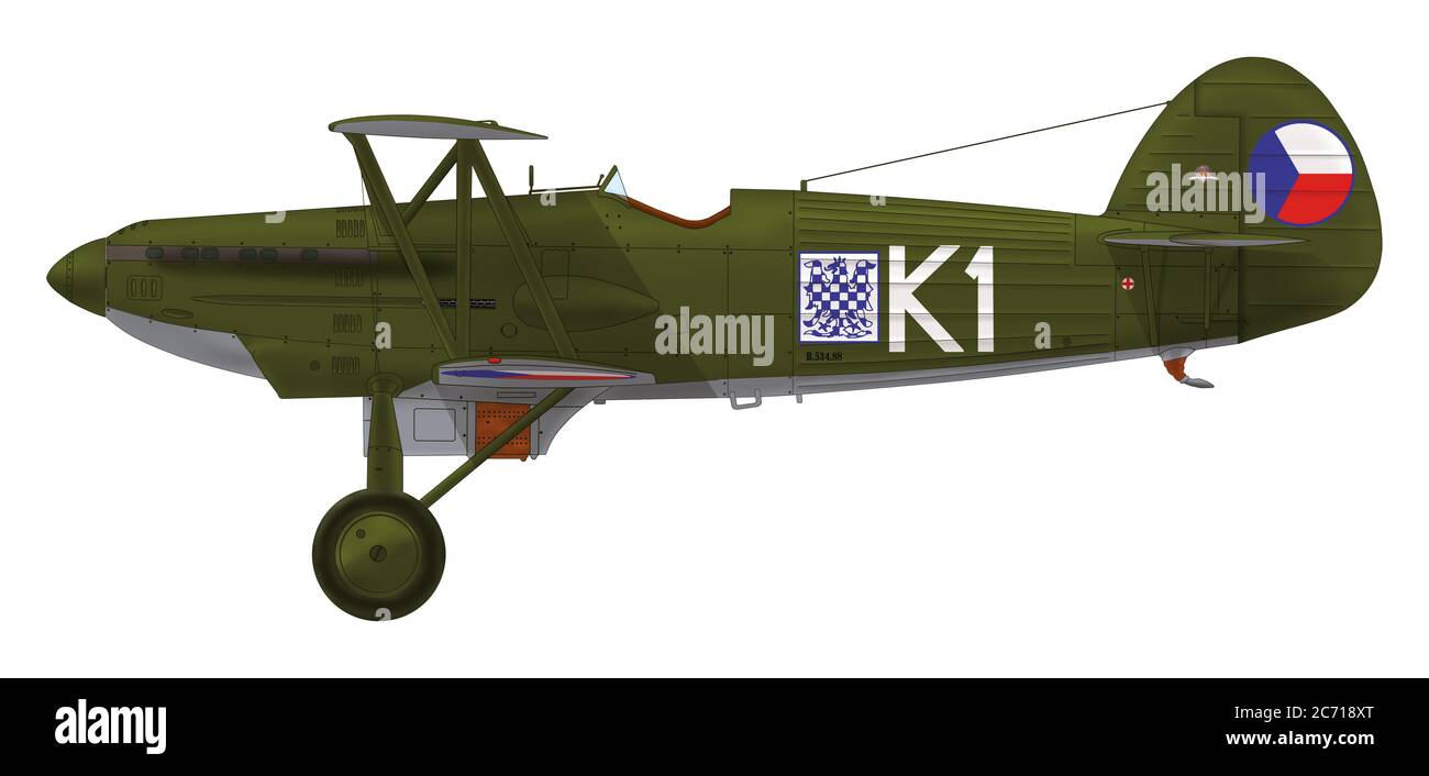 Avia B. 534.88 (la llamada versión I.) utilizada por la Guardia Aérea de Seguridad Nacional de Checoslovaquia Dolní Beneov en 1936 y 1937 Foto de stock