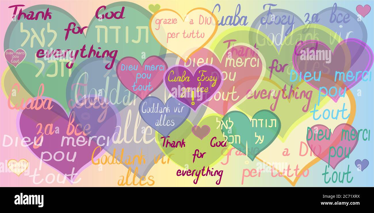 La inscripción de la frase Gracias a Dios por todo en diferentes