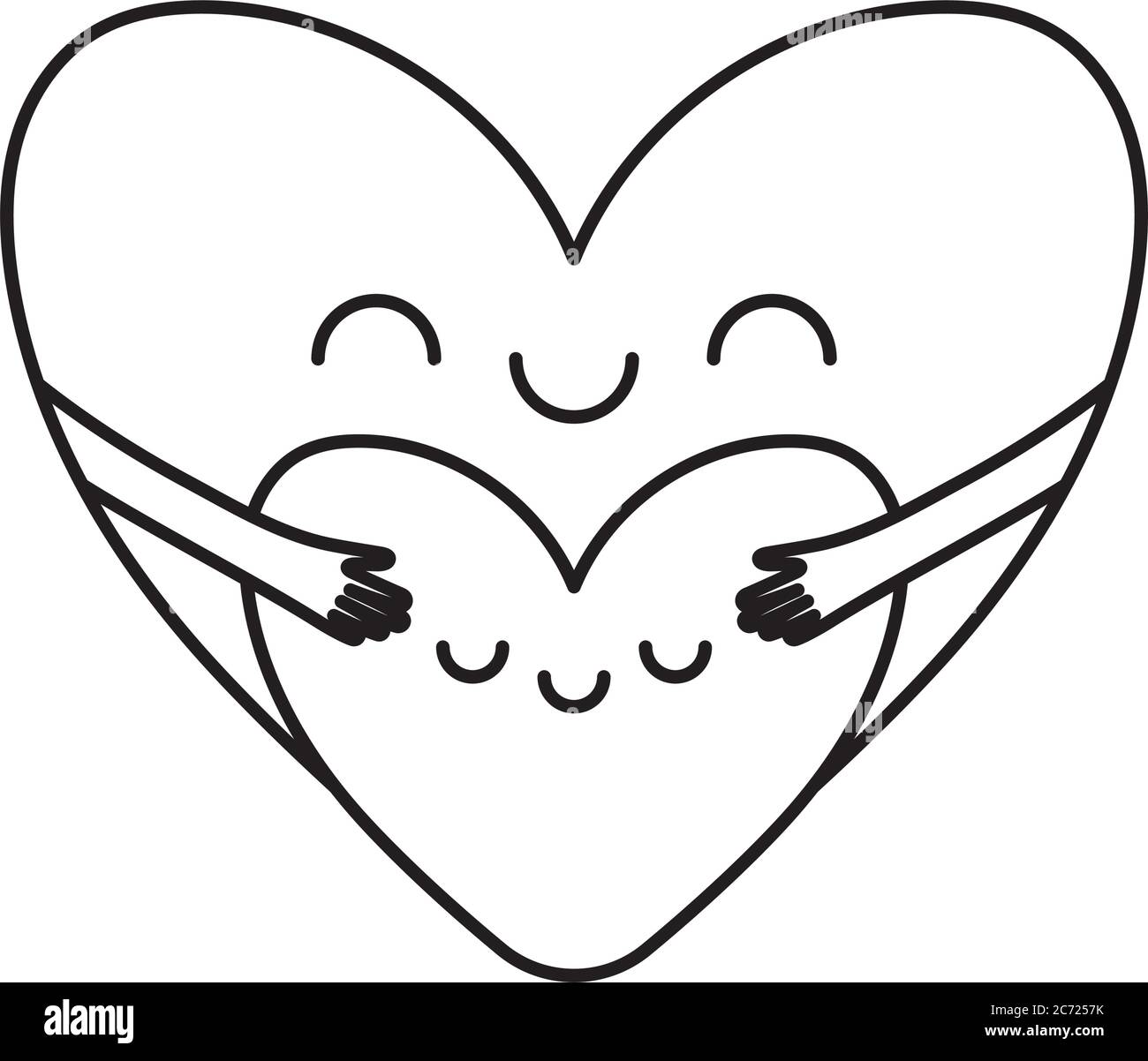 Corazón dibujos animados abrazando otro estilo de línea icono diseño de  amor pasión y tema romántico ilustración vectorial Imagen Vector de stock -  Alamy