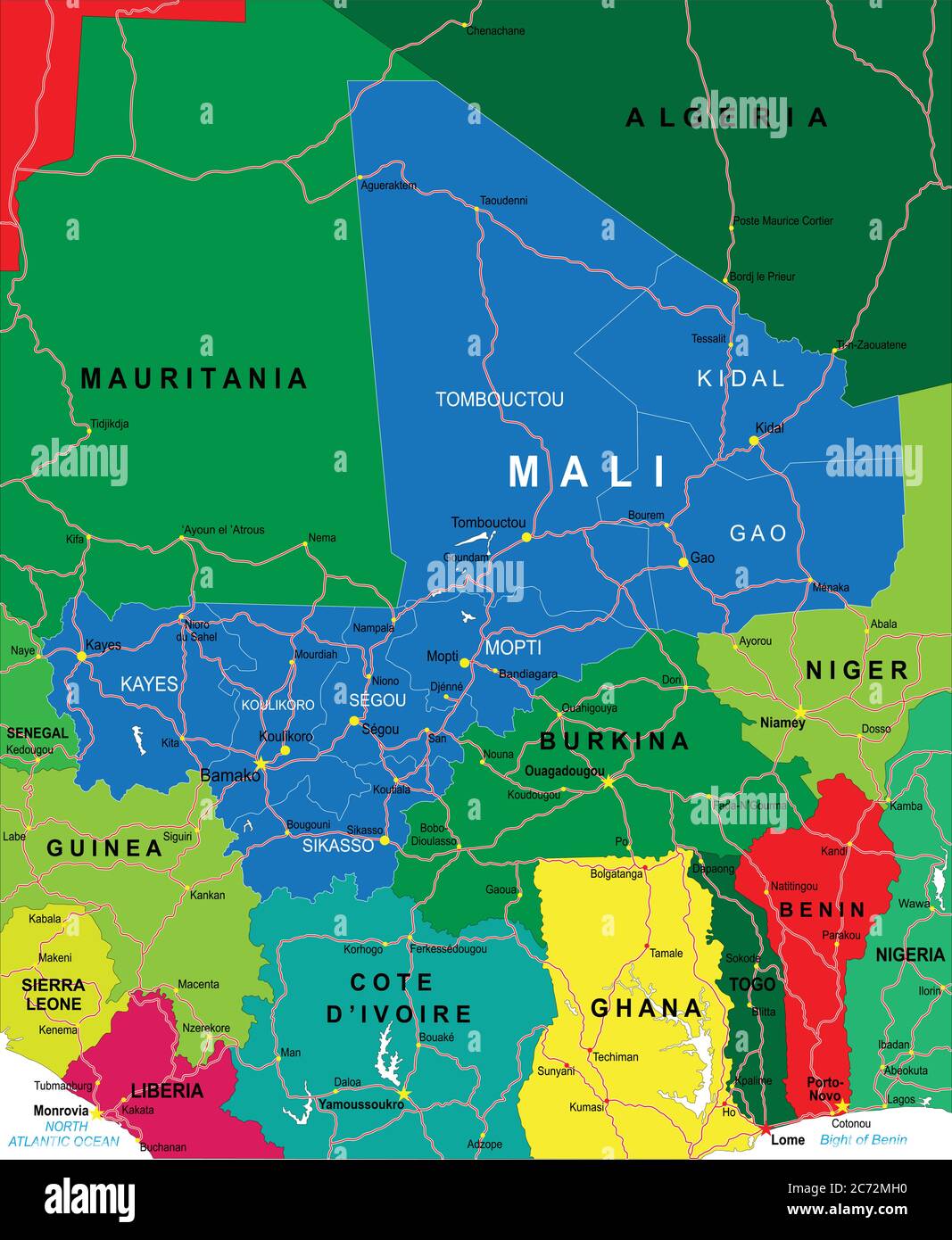 Mapa de Malí Ilustración del Vector
