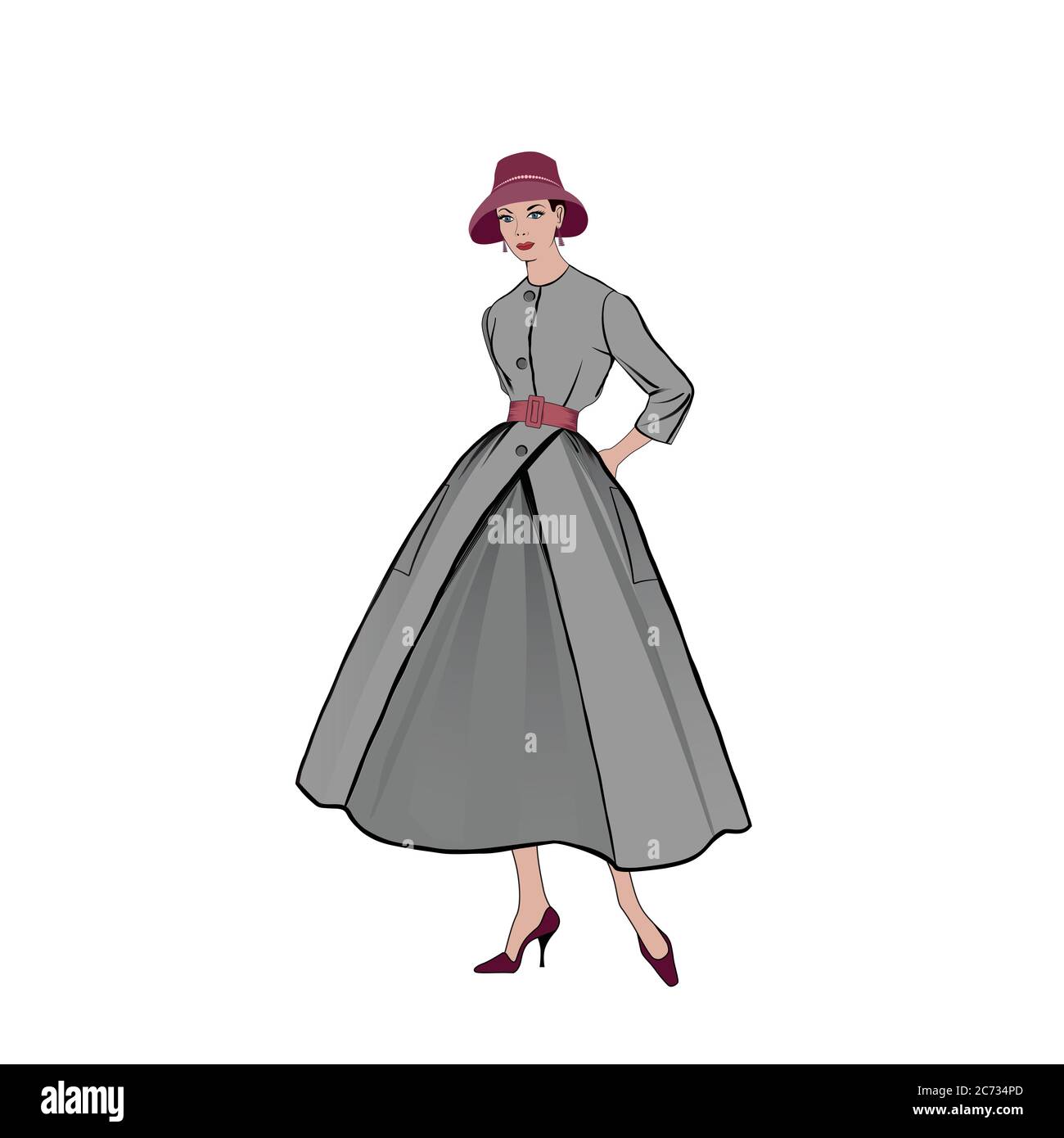 Mujer vestida de retro (estilo de los años 1950's 1960): Joven con estilo en ropa vintage. de siluetas de fiesta de los años 60 Imagen Vector de stock - Alamy