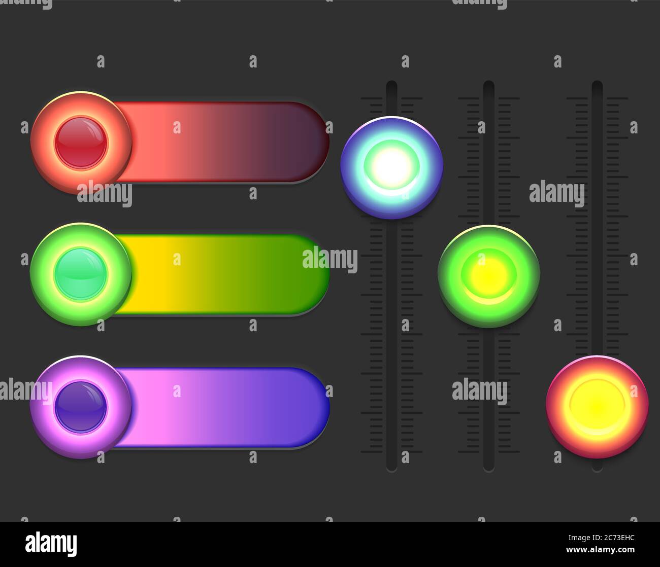 Conjunto de controles deslizantes de colores brillantes. Elemento vectorial para sitios web, banners y su diseño Ilustración del Vector