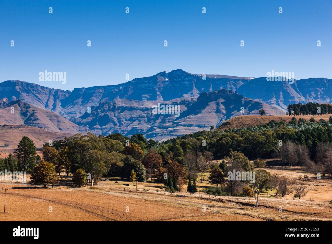 Drakensberg, Vista de las montañas, Castillo Jardín, zona de la naturaleza de Mkhomazi, KwaZulu-Natal, Sudáfrica, África Foto de stock