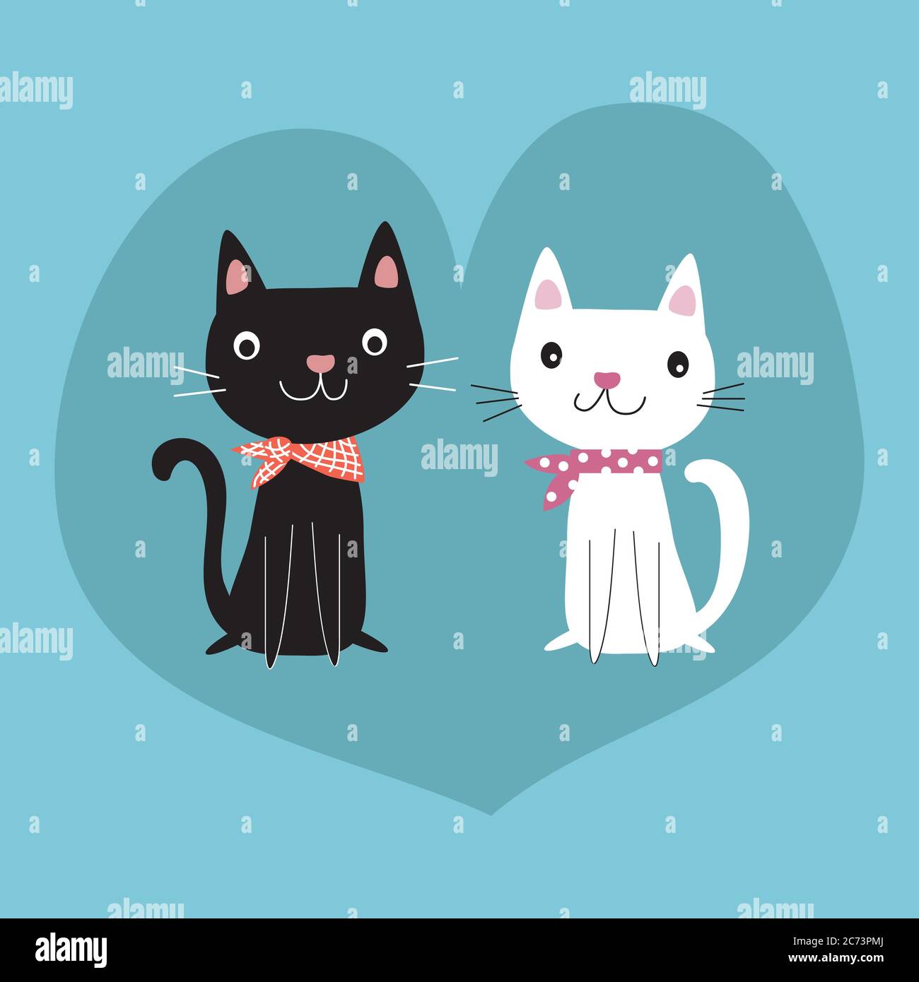 Dos coquetas caricaturas negro y blanco gato pareja con puntos y cuadros kerchiev sentado en el corazón, estilo anime aislado sobre fondo azul. Para niños Imagen Vector de stock - Alamy Dos coquetas caricaturas negro y blanco gato pareja con puntos y cuadros kerchiev sentado en el corazón, estilo anime aislado sobre fondo azul. Para niños Imagen Vector de stock - Alamy