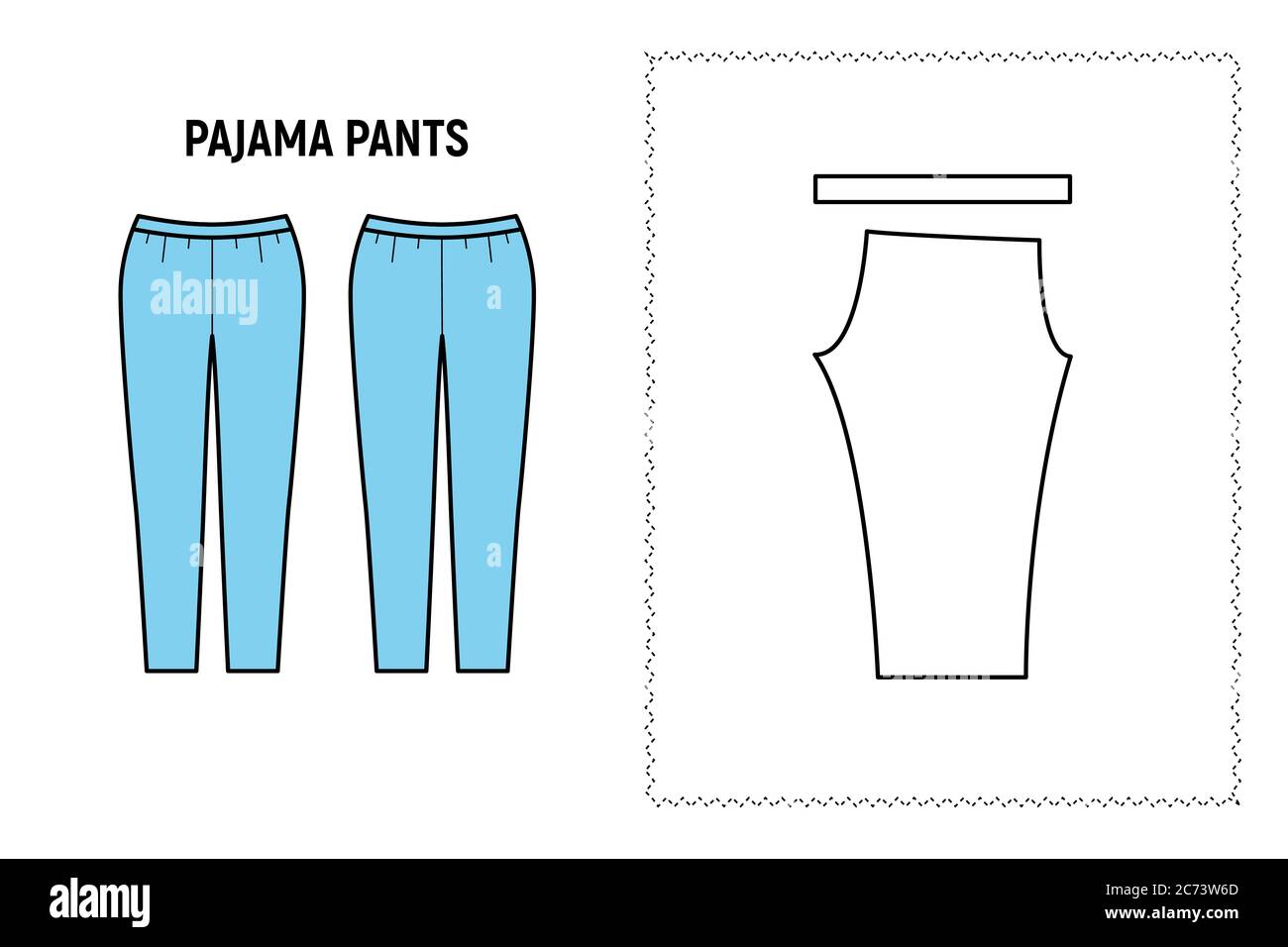 Pantalón de pijama para mujer. Pantalones vector patrón para personalizar.  Ilustración y croquis de diseño técnico Imagen Vector de stock - Alamy
