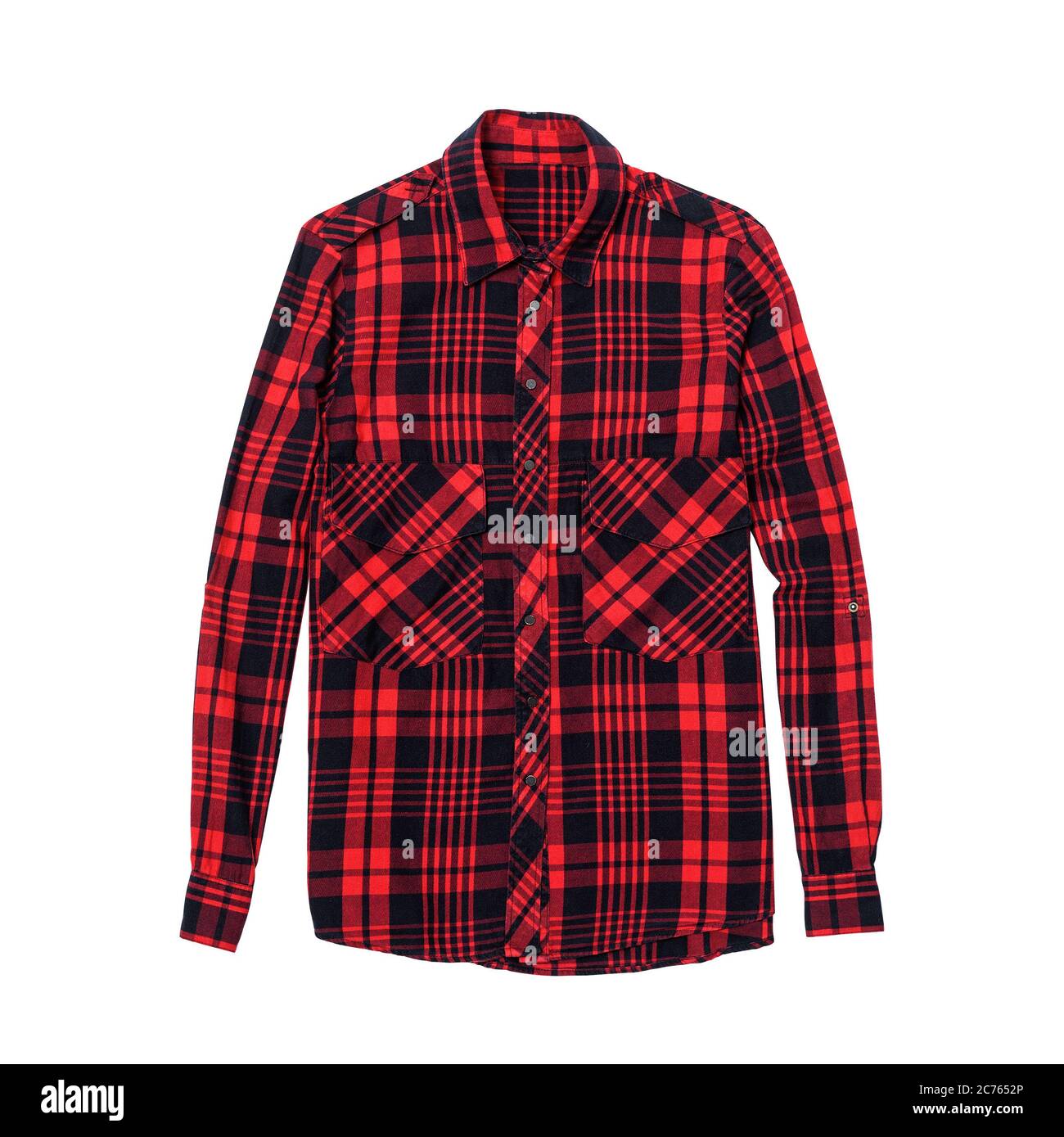 Camisa de cuadros roja y negra. Fondo blanco. Aislar Fotografía stock - Alamy