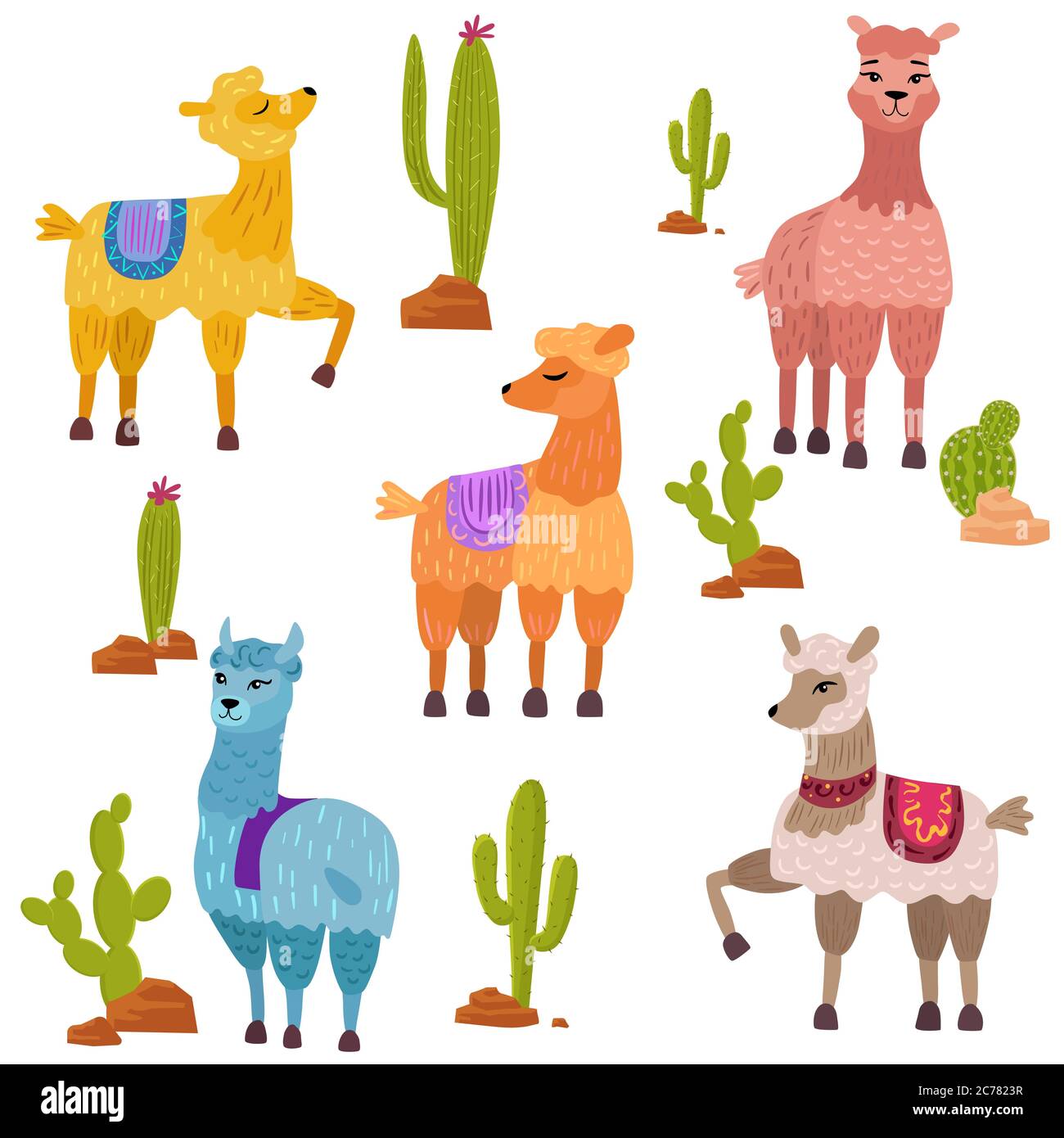 Vector conjunto de personajes de dibujos animados con cactus Ilustración del Vector
