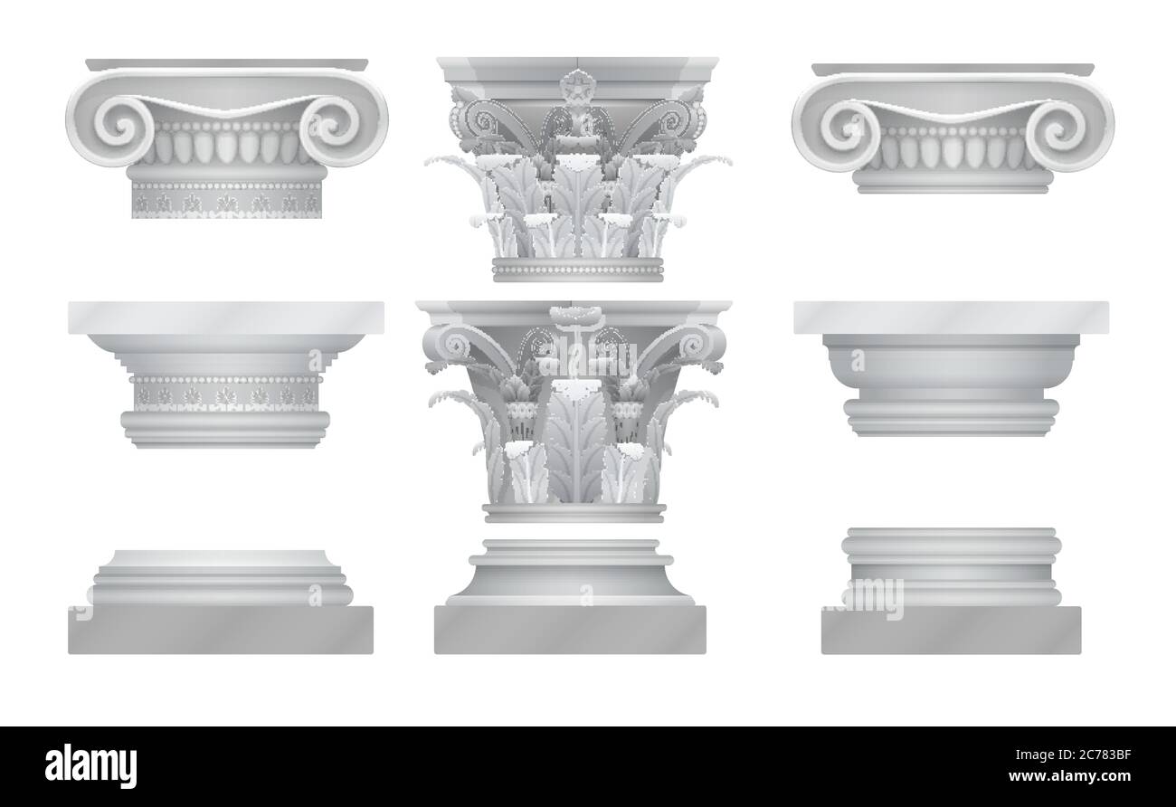 Vector realista de la antigua columna greco roma capiteles Ilustración del Vector