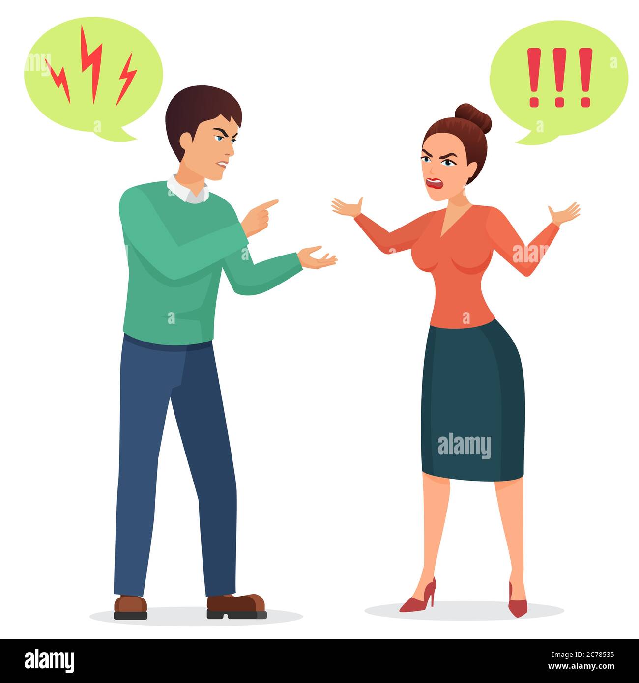 Dibujos animados Hombre y mujer peleando. La gente enojada vector  ilustración plana Imagen Vector de stock - Alamy