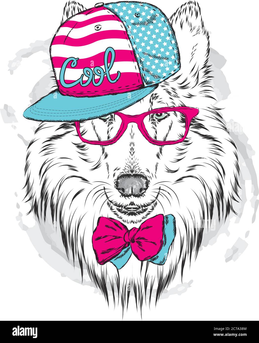 Perro hermoso usando gafas, una gorra y corbata. Ilustración vectorial para  tarjeta de felicitación, póster o estampado en ropa. Perro pedigrí Imagen  Vector de stock - Alamy