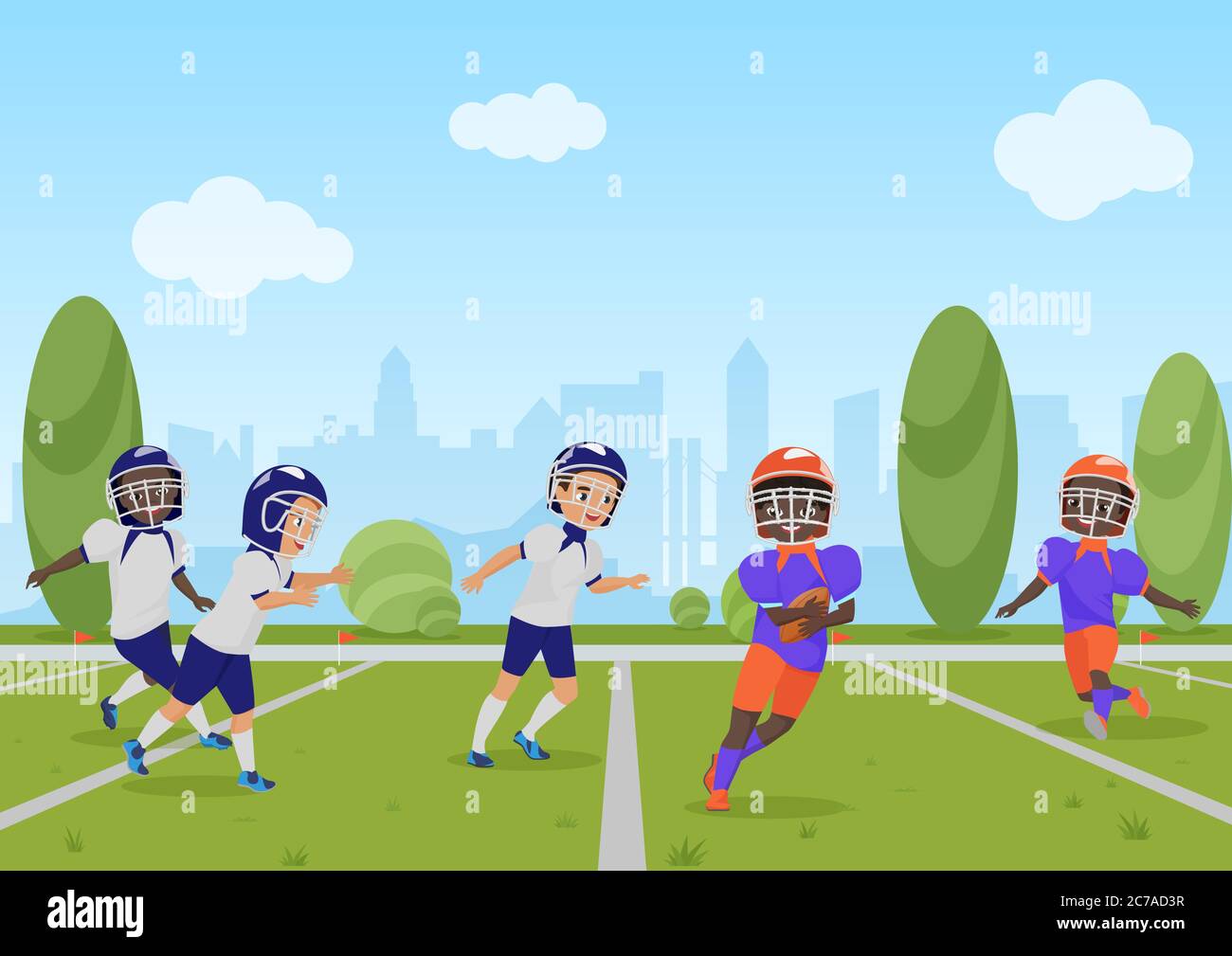 Niños jugando partido de fútbol americano. Dibujo vectorial dibujo de  dibujos animados Imagen Vector de stock - Alamy