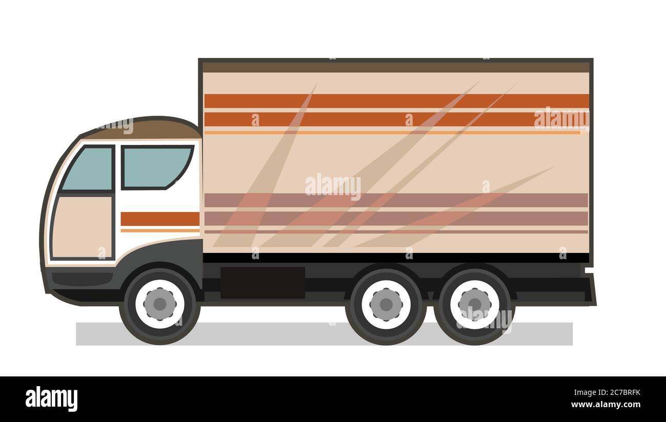 Camión de coche pequeño. Vector. Dibujos animados. Plana. Un pequeño camión para transportar mercancías. Servicios de carga. Transporte automático.Envío de entrega. Máquina de despacho Ilustración del Vector