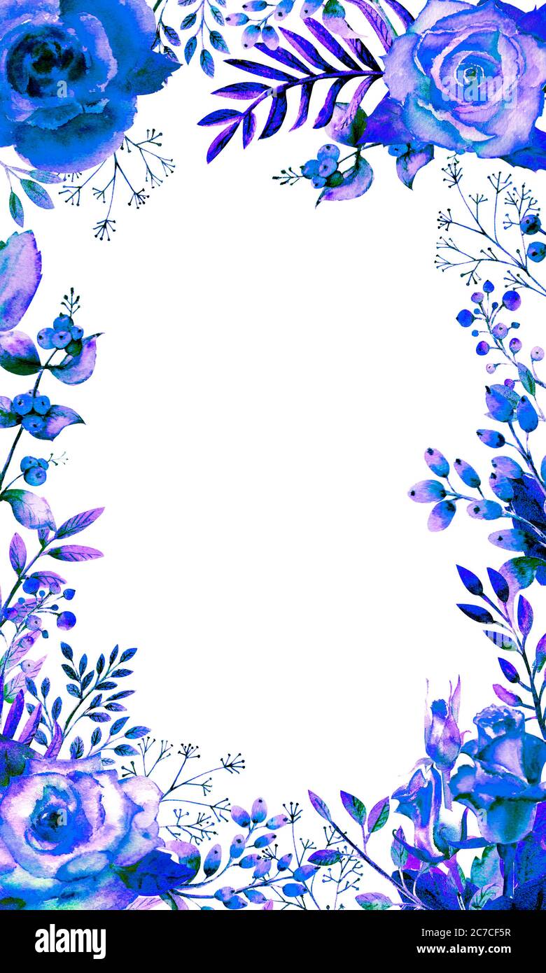 Marco enmarcado con flores de color rosa azul. Póster de flores,  invitación. Composiciones acuarela para la decoración de tarjetas de  felicitación o invitaciones Fotografía de stock - Alamy