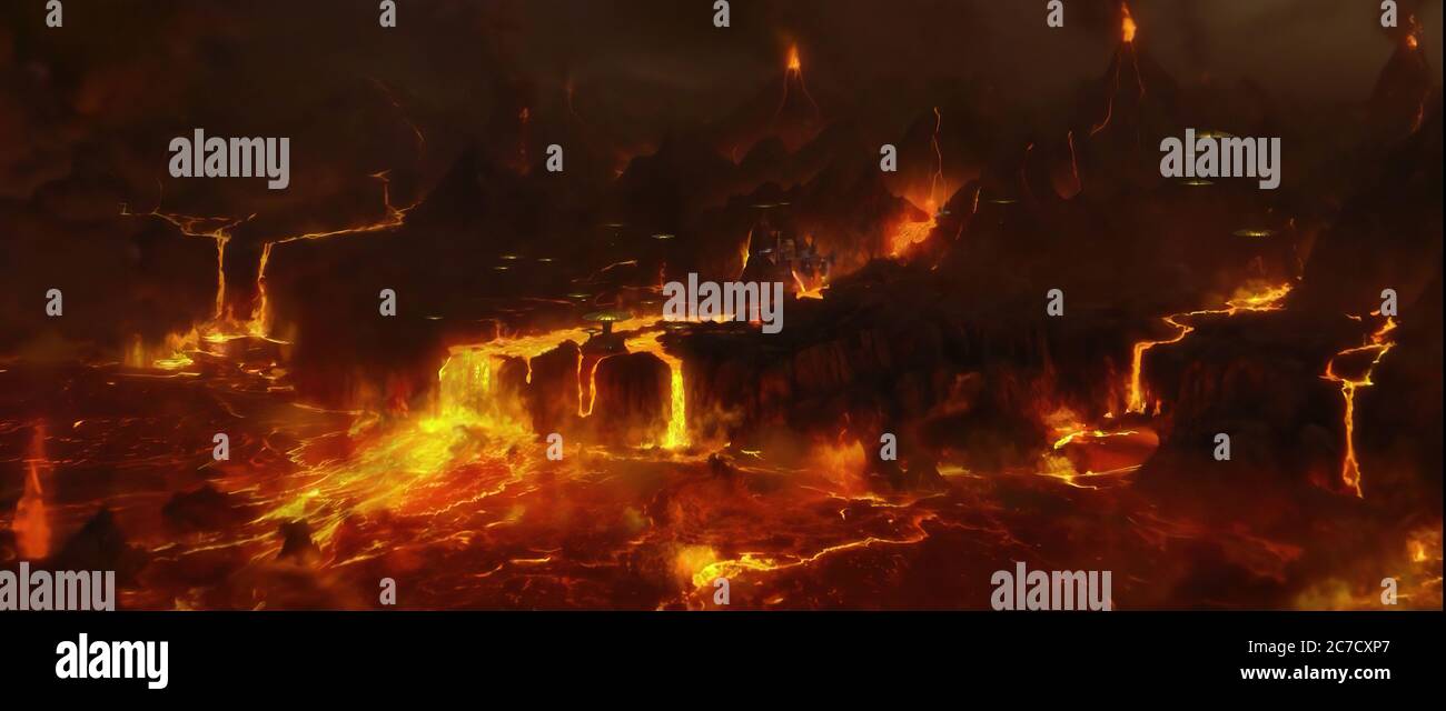 El planeta volcánico Mustafar en Star Wars episodio III Venganza de la Sith  - película promocional Fotografía de stock - Alamy