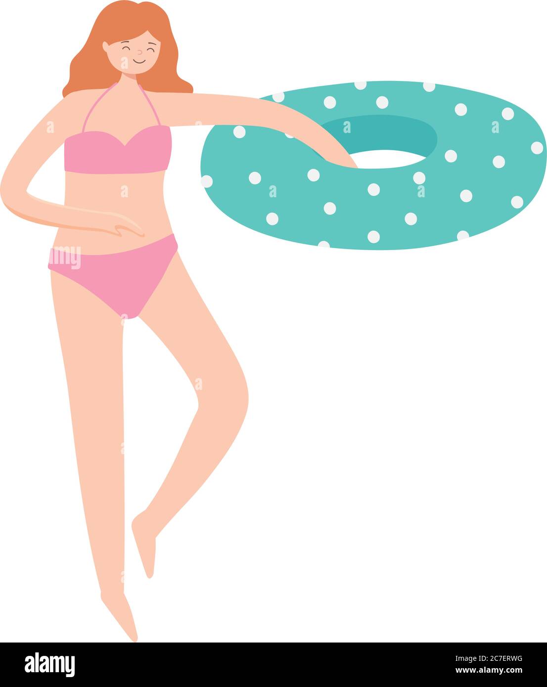 mujer en traje de baño bikini con dibujo animado flotante diseño aislado  icono blanco fondo vector ilustración Imagen Vector de stock - Alamy