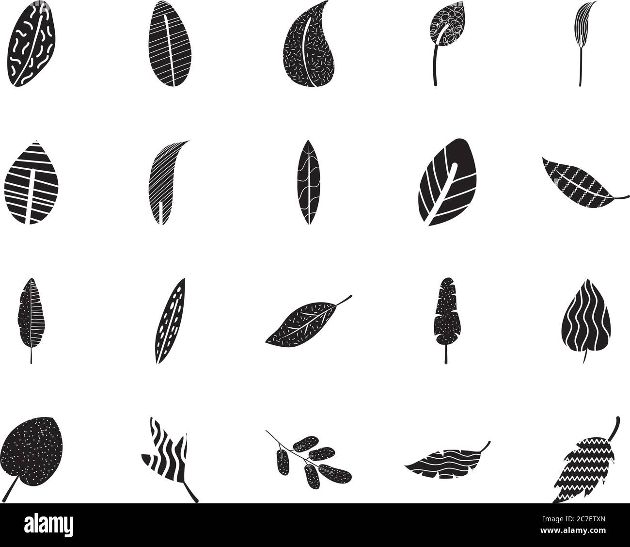 conjunto de iconos de hojas tropicales abstractas y hoja redonda sobre fondo blanco, estilo de silueta, ilustración vectorial Ilustración del Vector