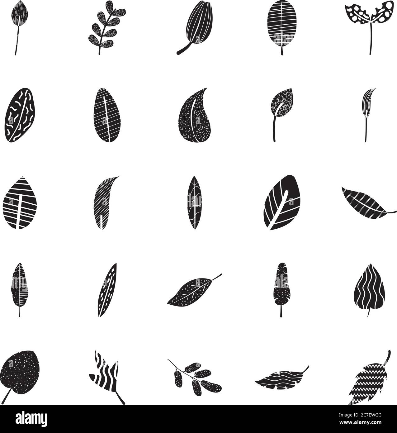 conjunto de iconos de hojas tropicales abstractas y coloridas sobre fondo blanco, estilo silueta, ilustración vectorial Ilustración del Vector