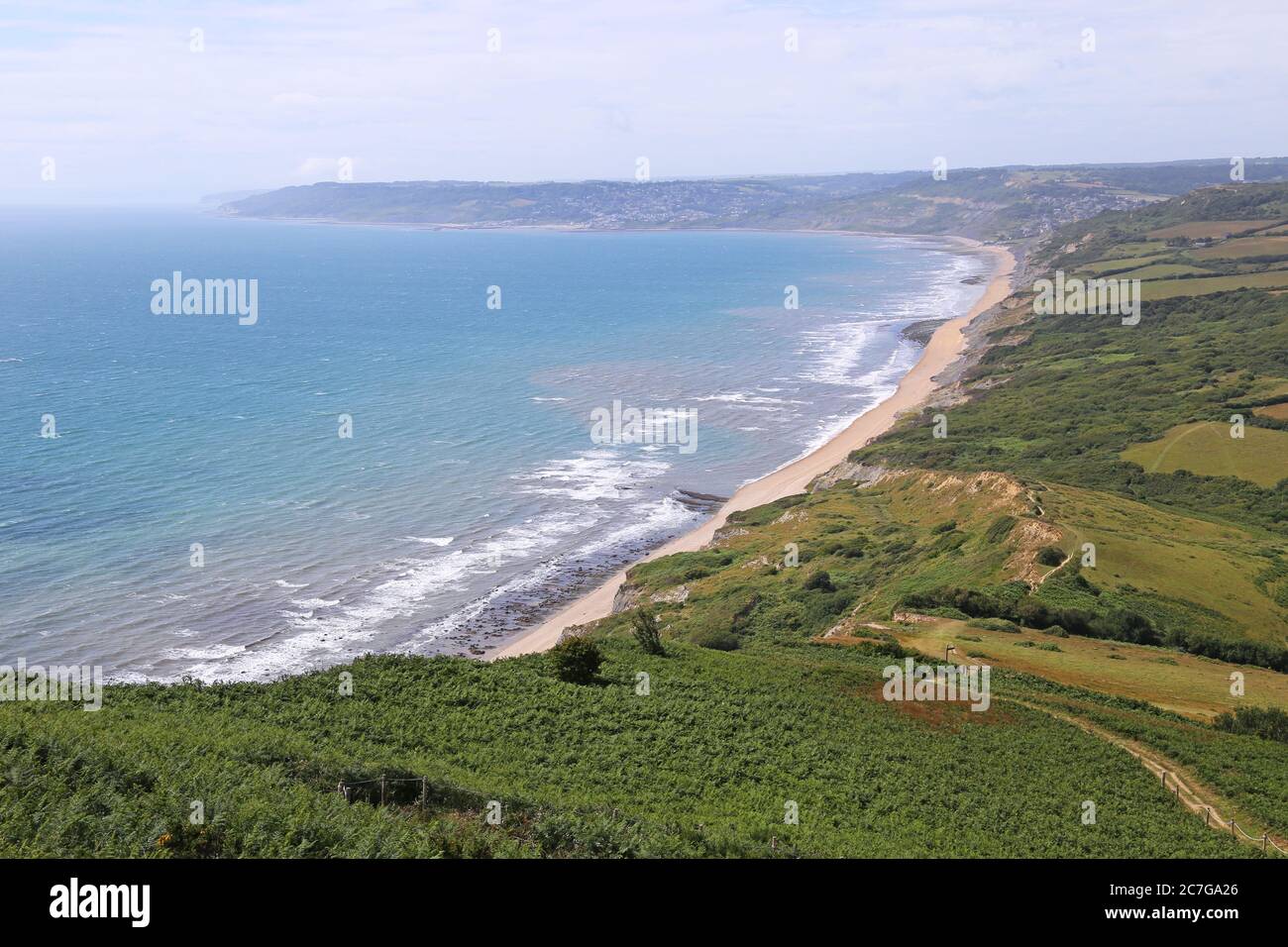 Vista hacia el oeste desde Golden Cap, South West Coast Path, Dorset, Inglaterra, Gran Bretaña, Reino Unido, Reino Unido, Europa Foto de stock
